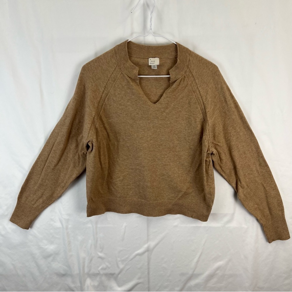 a new day - Small - Women's Sweater - V Neck - Brown